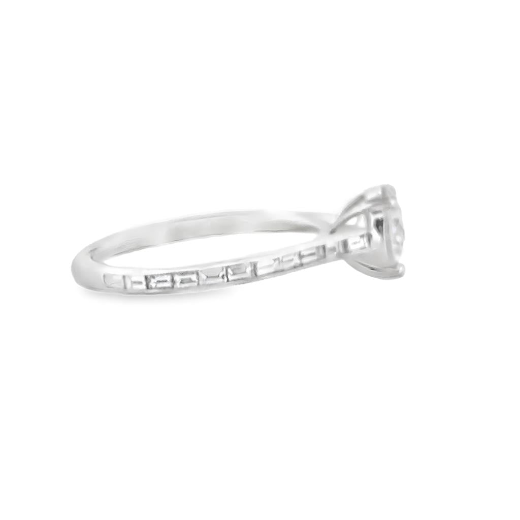 Straight Baguette Engagement Semi-Mount 18K White Gold Ring