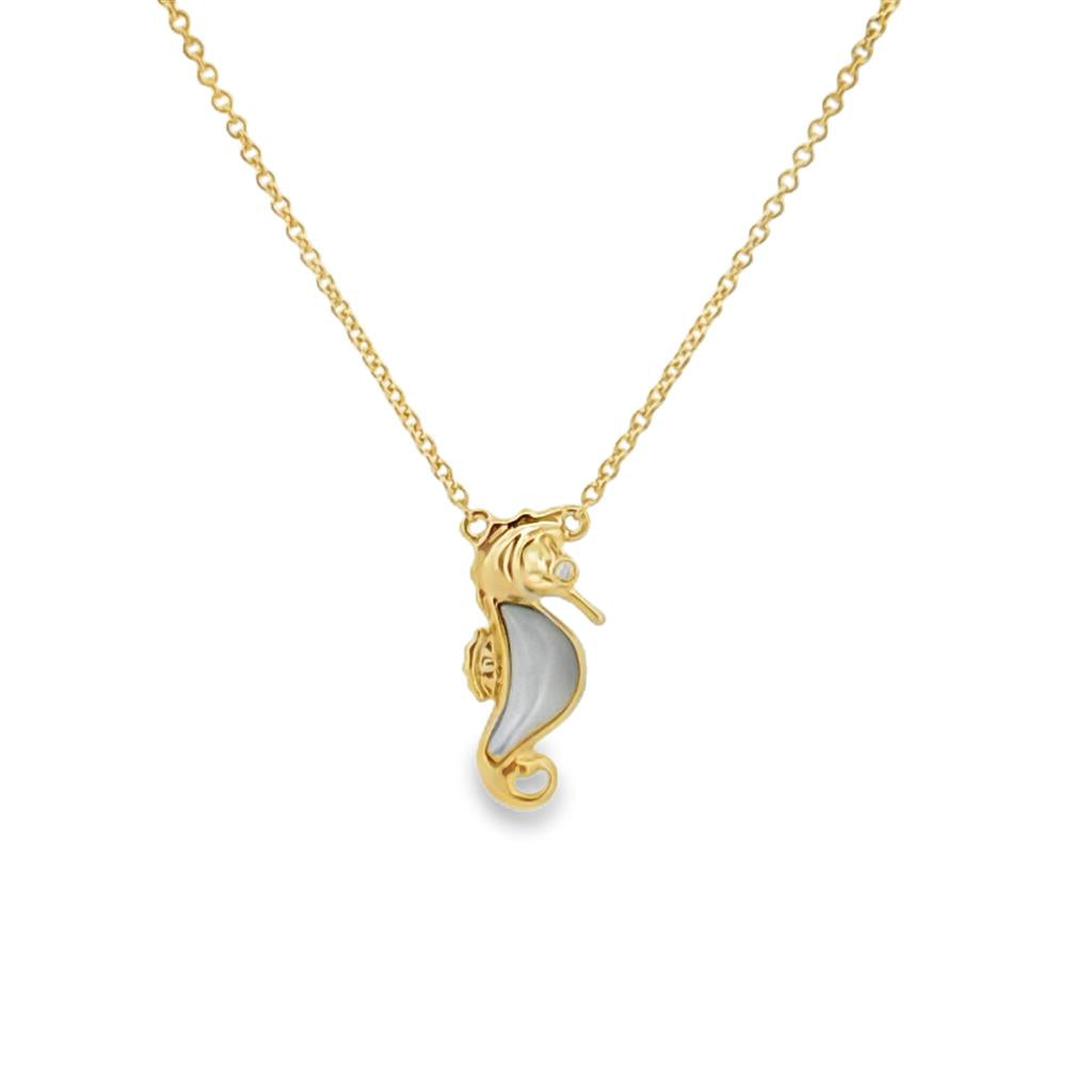 Doves Diamond & Mother of Pearl 18K Yellow Gold Seahorse Pendant Necklace