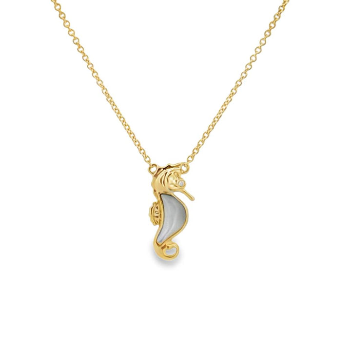 Doves Diamond & Mother of Pearl 18K Yellow Gold Seahorse Pendant Necklace