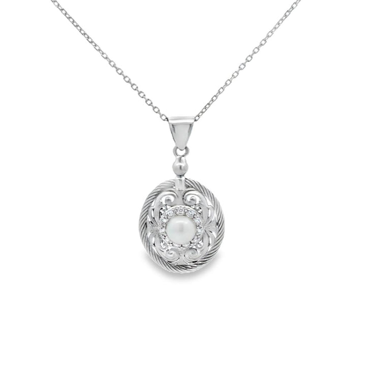 14K White Gold Pearl and Diamond Pendant Necklace – 23”