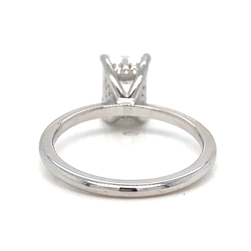 Hidden Halo Semi-Mount Emerald Cut Diamond 18K White Gold Engagement Ring