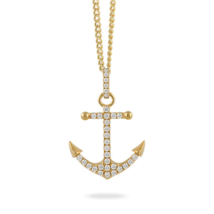 0.62 CTW Diamond Anchor Pendant Necklace in 18K Yellow Gold