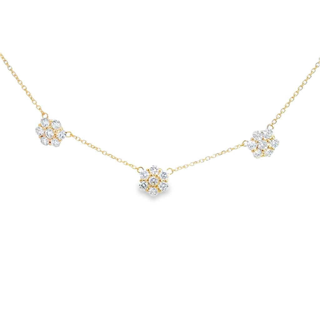 3.00 CTW Diamond Floral Station Necklace in 14K Yellow Gold