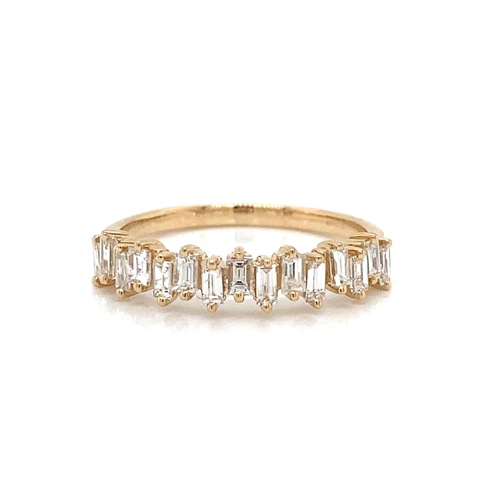 0.55 CTW Baguette Diamonds 14K Yellow Gold Offset Design Ring