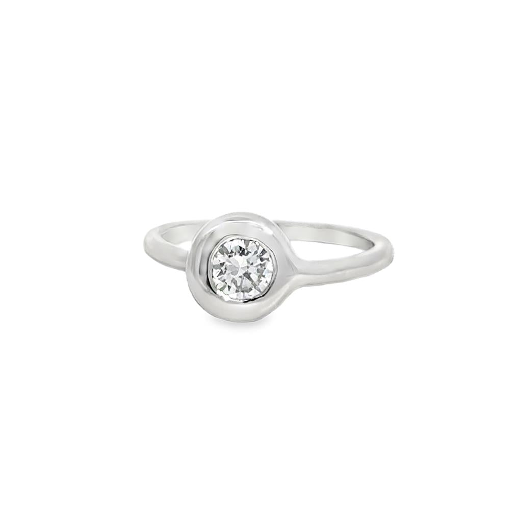 0.61 CT Diamond Platinum Bezel Set Off-Center Ring
