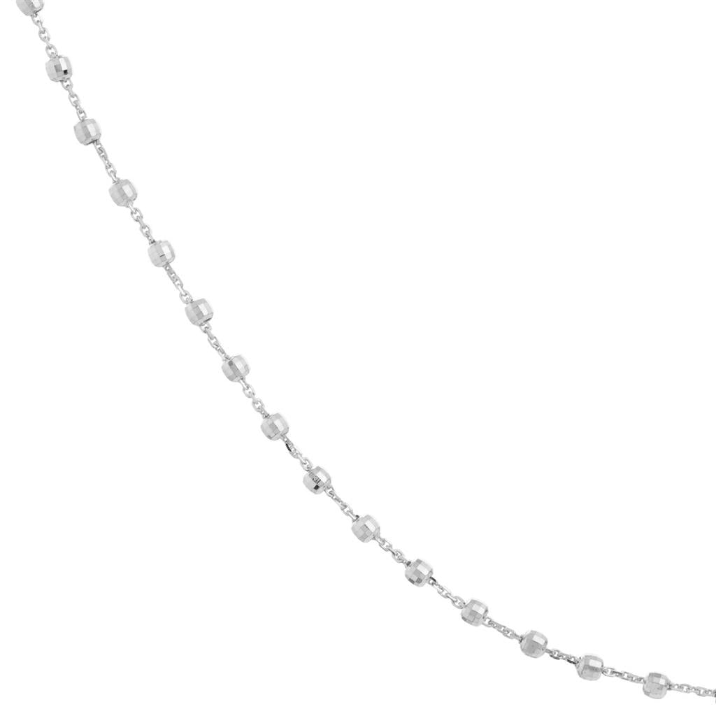 14K White Gold 2.5mm Cable Chain Diamond Cut Bead Station Chain, 18"