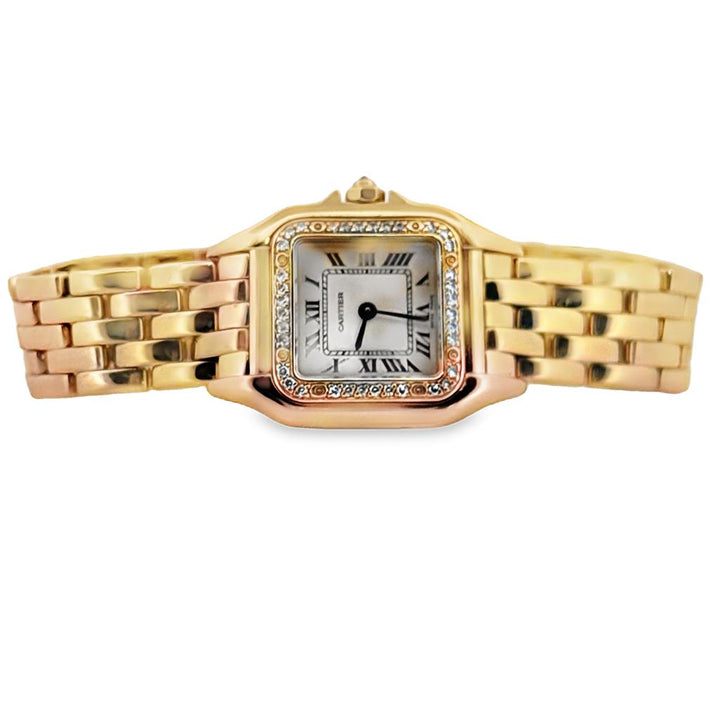 Pre-Owned Cartier Panthère Ladies Watch – 18K Yellow Gold with Factory Diamonds, Small Size