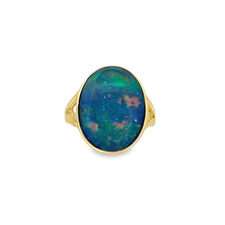 7.93 CT Ethiopian Opal 14K Yellow Gold Oval Statement Ring