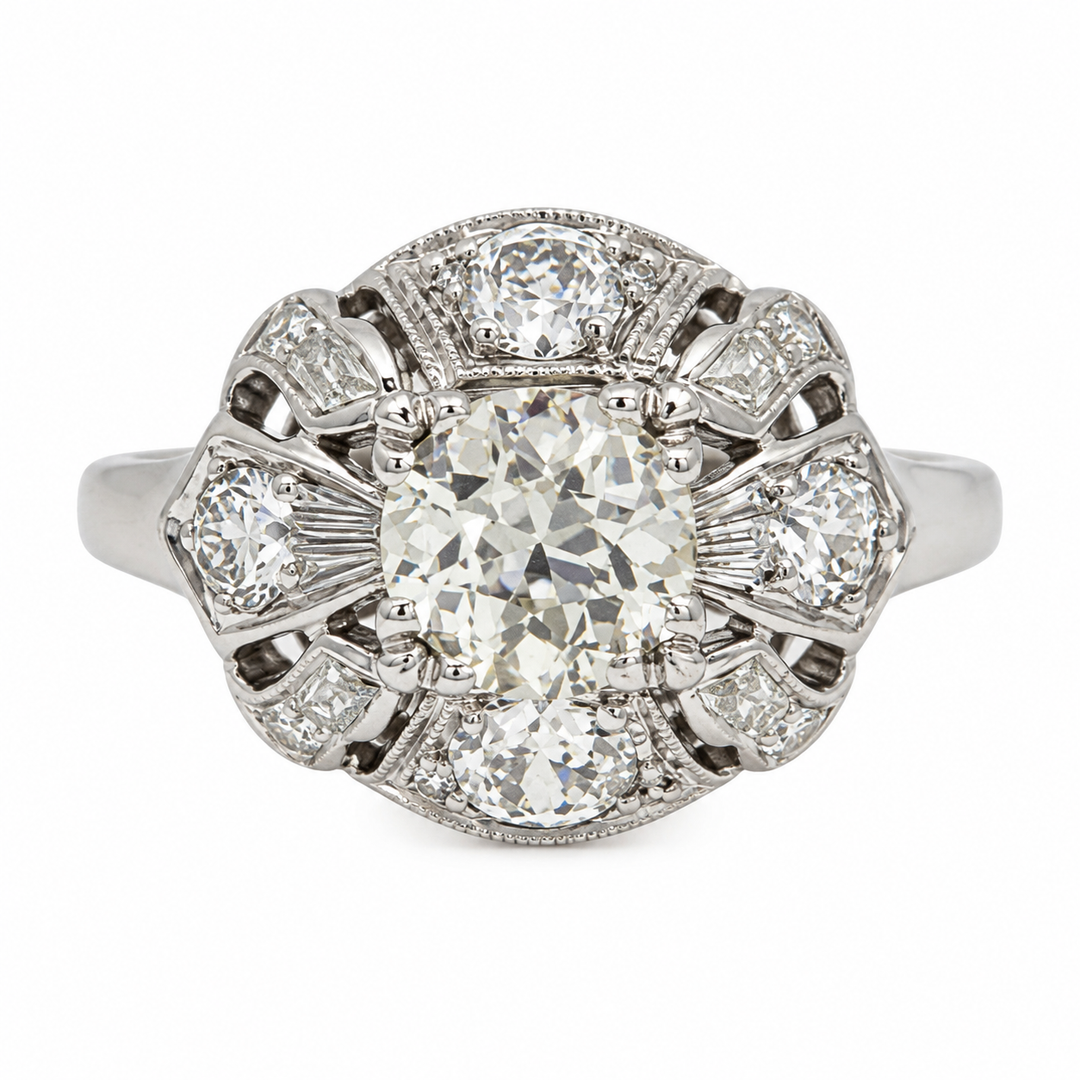 1.50 CTW Diamond Antique Ring in 14K White Gold