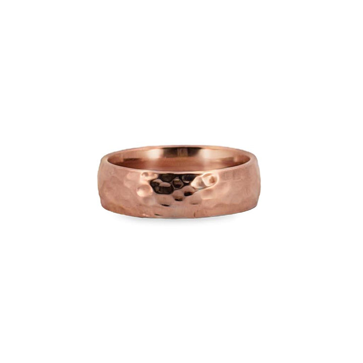 14K Rose Gold Hammered Band Ring – 6mm Wide, Size 7.25