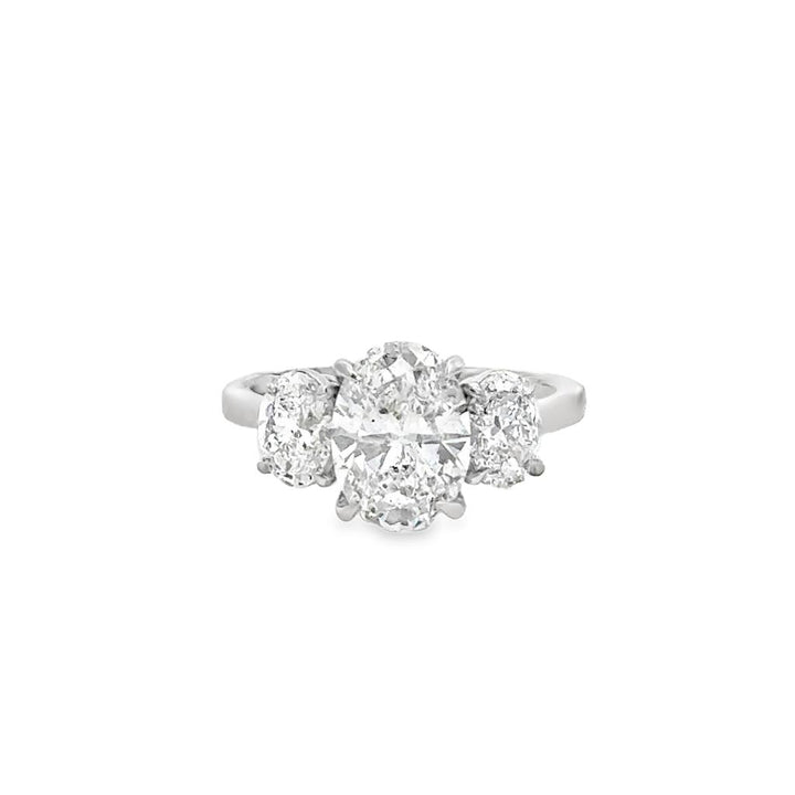 3.14 CTW Diamond Platinum Three-Stone Oval Engagement Ring