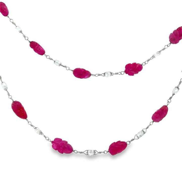 8 CTW Diamond & Unheated Carved Burmese Ruby 30" Necklace