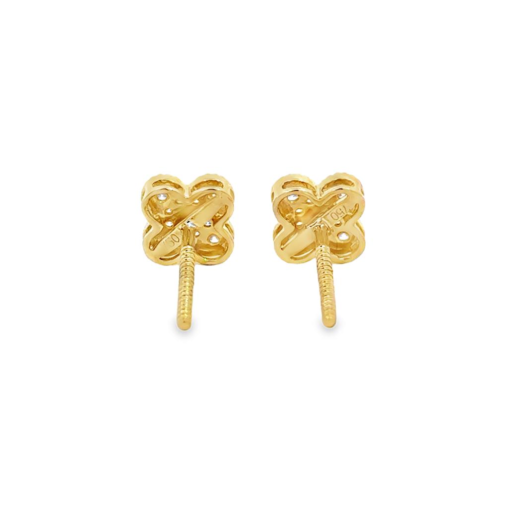 0.18 CTW Diamond 18K Yellow Gold Clover Stud Earrings
