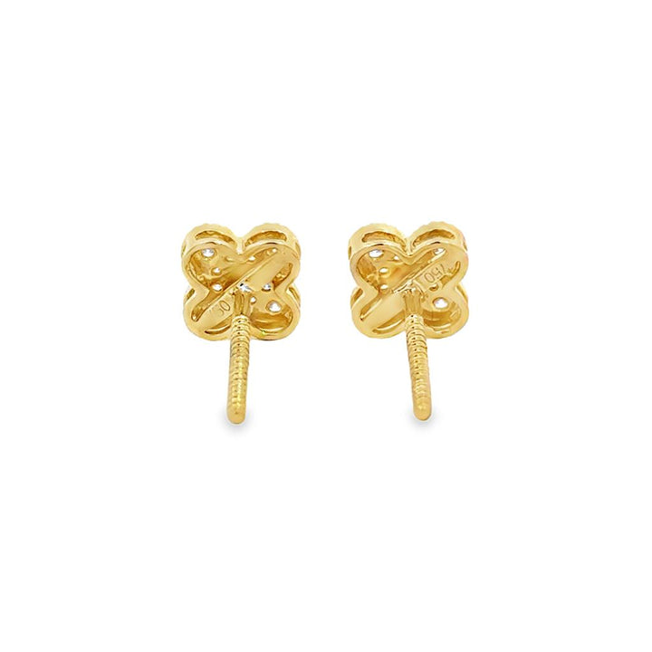 0.18 CTW Diamond 18K Yellow Gold Clover Stud Earrings