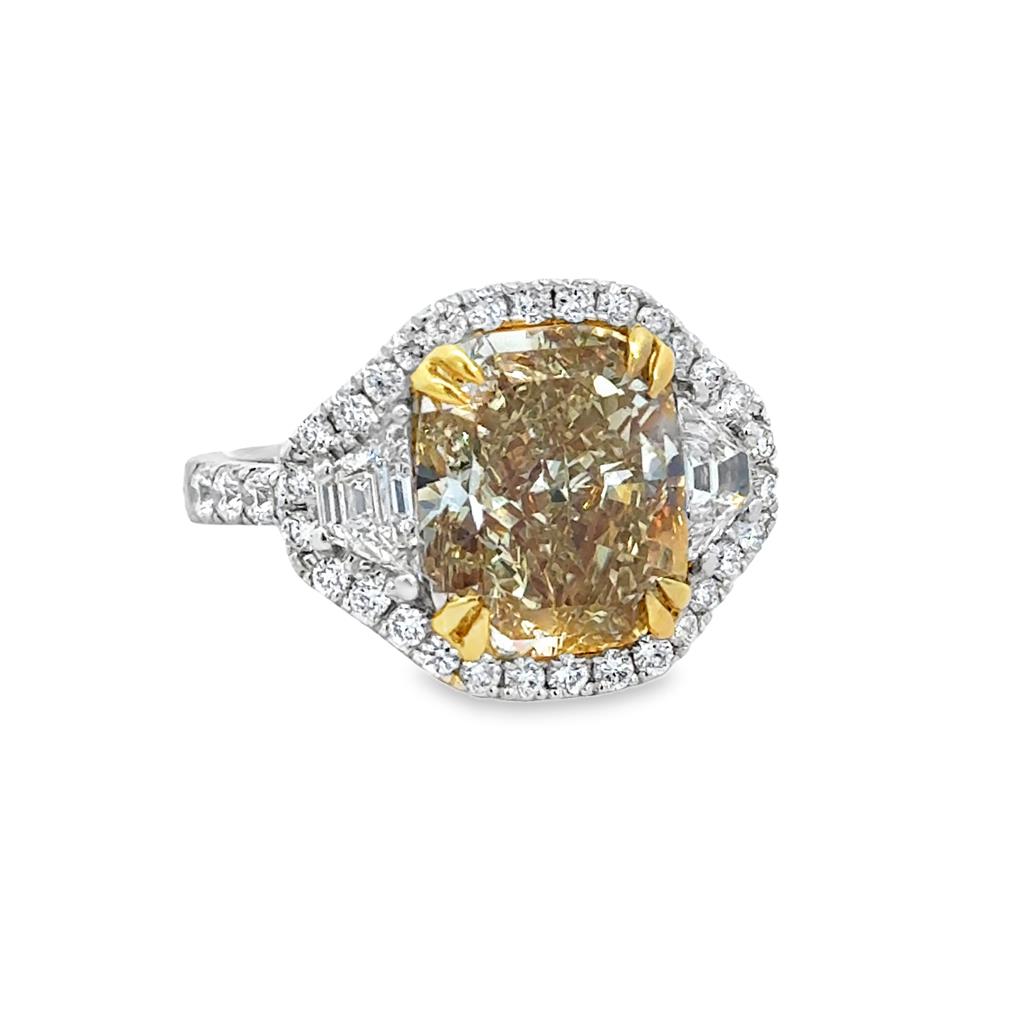 8.11 CT Fancy Yellow Diamond & 1.76 CTW Diamond 18K Two-Tone Gold Ring-GIA