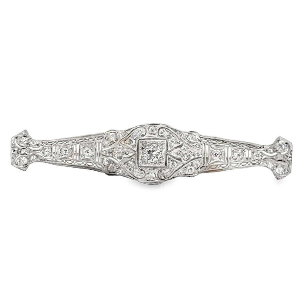 Vintage 1.40 CTW Diamond Platinum Filigree Brooch