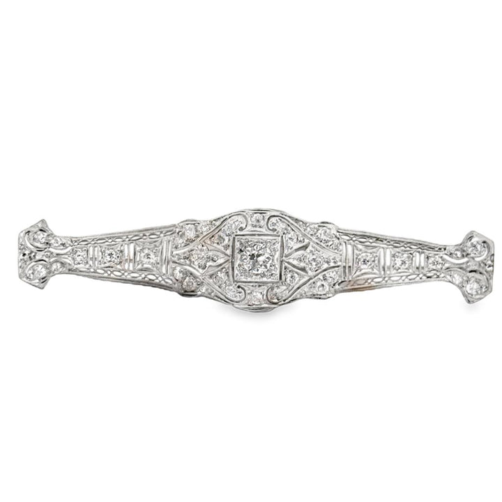 Vintage 1.40 CTW Diamond Platinum Filigree Brooch