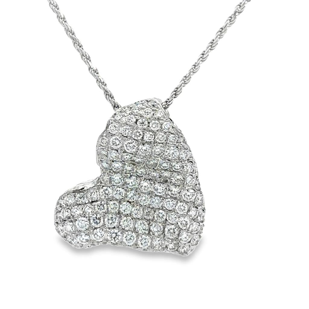 1.50 CTW Diamond Pavé Abstract Heart Pendant Necklace with 14K White Gold Rope Chain – 18"
