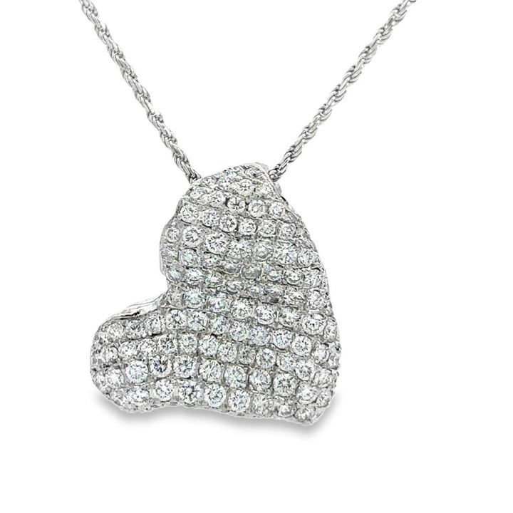 1.50 CTW Diamond Pavé Abstract Heart Pendant Necklace with 14K White Gold Rope Chain – 18"