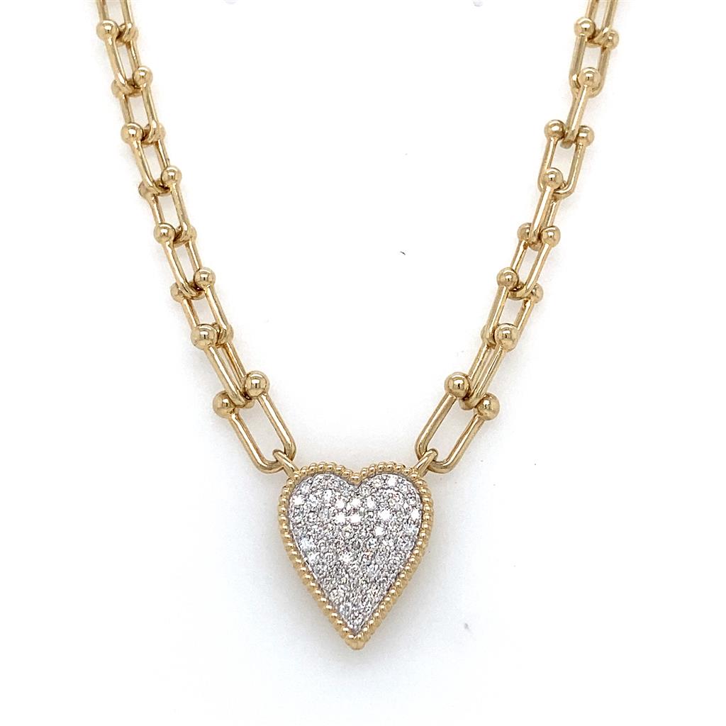 14K Yellow Gold Diamond Heart Chain Necklace