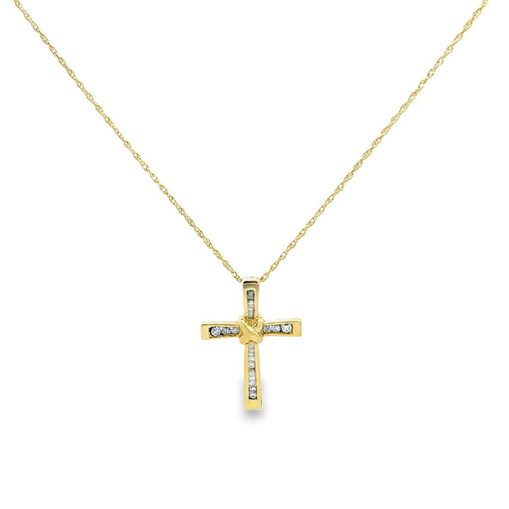 0.22 CTW Diamond 10K & 14K Yellow Gold Cross Pendant Necklace