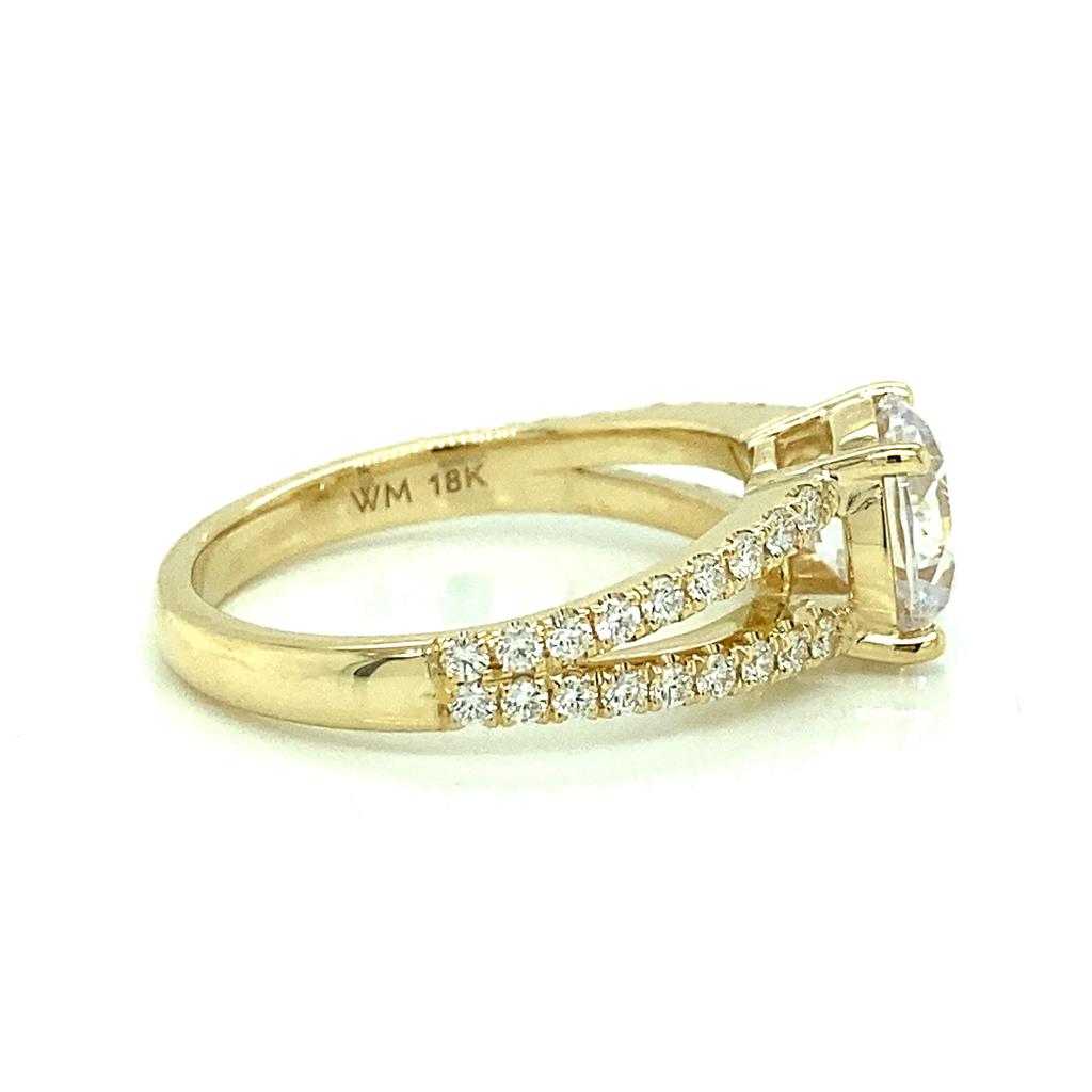 Engagement Semi-Mount Diamond 18K Yellow Gold Split Shank Pave Ring