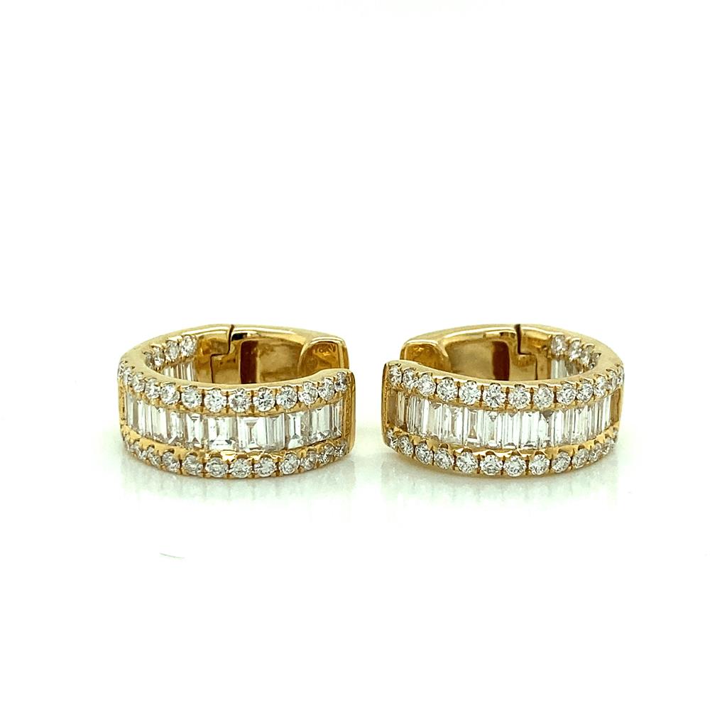 Yellow Gold 1.02ct Baguette & Round Diamond Hoops