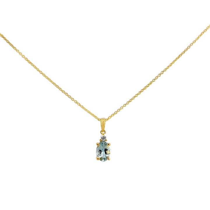 Oval Aquamarine & 0.04 CT Diamond Pendant Necklace in 14K Yellow Gold