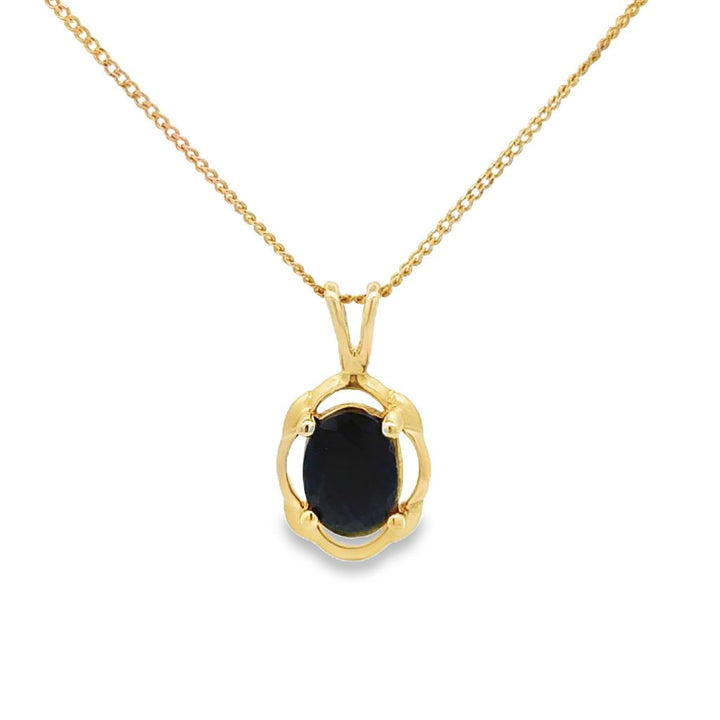 14K Yellow Gold Dark Blue Sapphire Pendant Necklace – 21"
