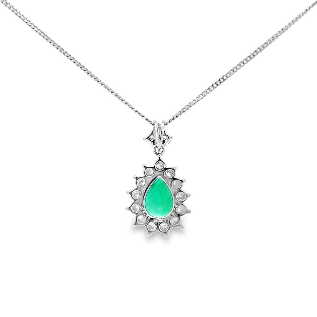 2.40 CT GIA Certified Pear Shape Emerald & Diamond Halo Pendant Necklace Platinum
