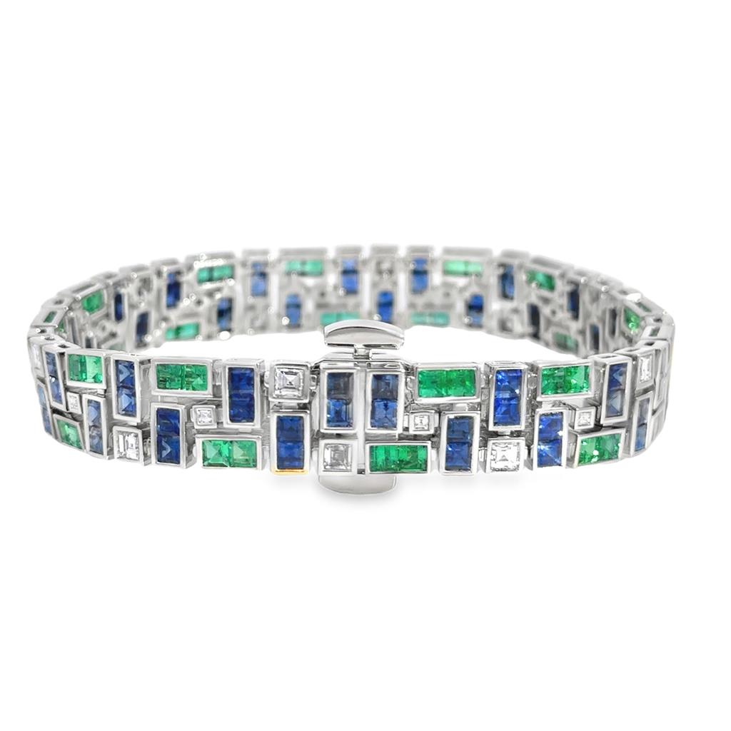 Robert Procop 14.30 CTW Emerald, Blue Sapphire & Diamond Platinum French Cut Masterpiece Bracelet