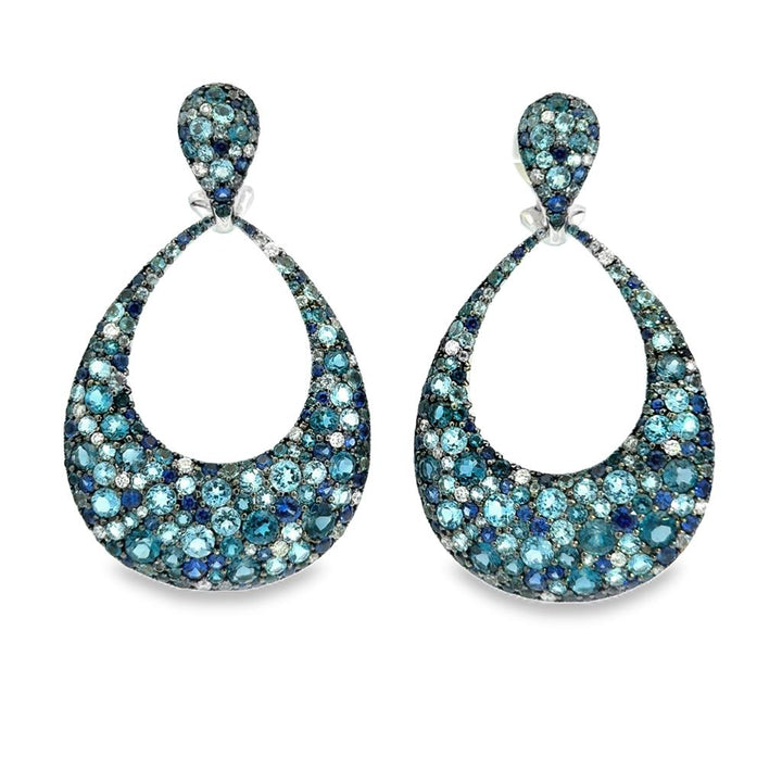 Sapphire, Aquamarine, Blue Topaz & Diamond 18K White Gold Large Drop Earrings