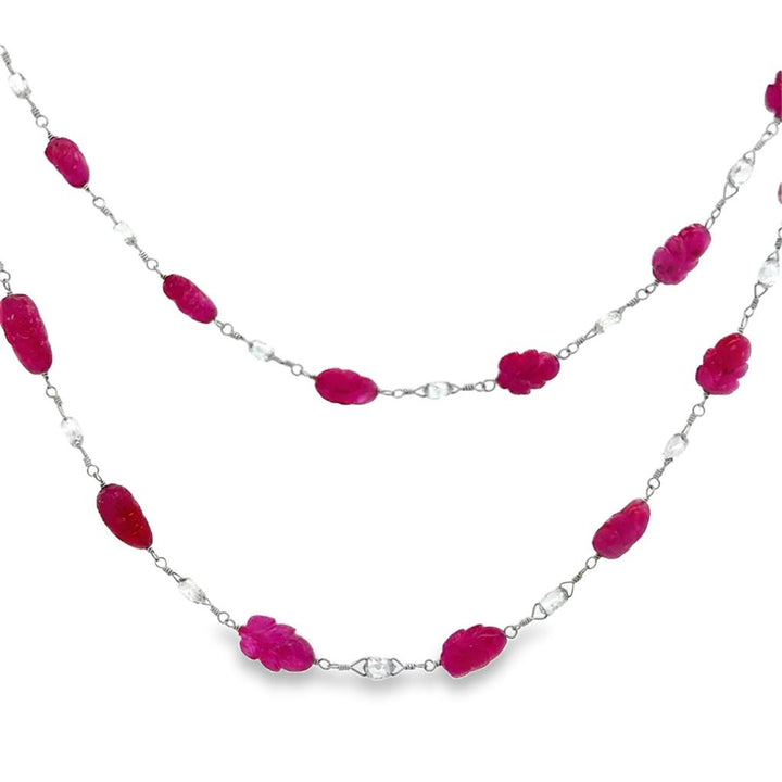8 CTW Diamond & Unheated Carved Burmese Ruby 30" Necklace