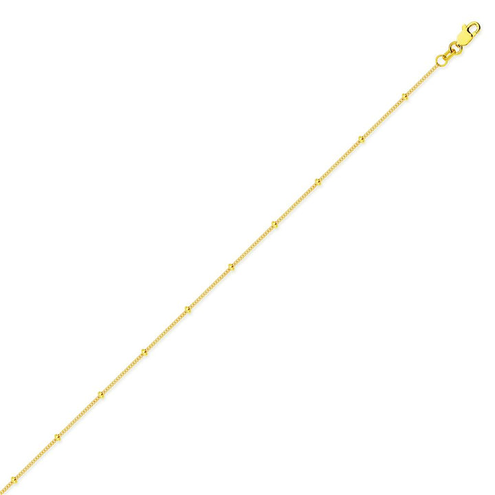 14K Yellow Gold Diamond Cut Curb Chain with Beads, 2mm Width