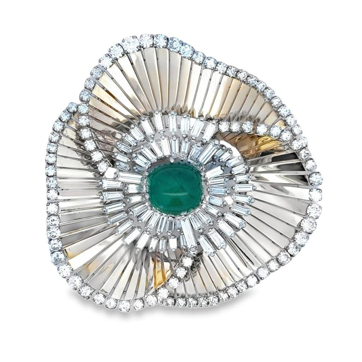 Circa 1960’s Meister Diamond & Emerald Brooch – 18K Gold