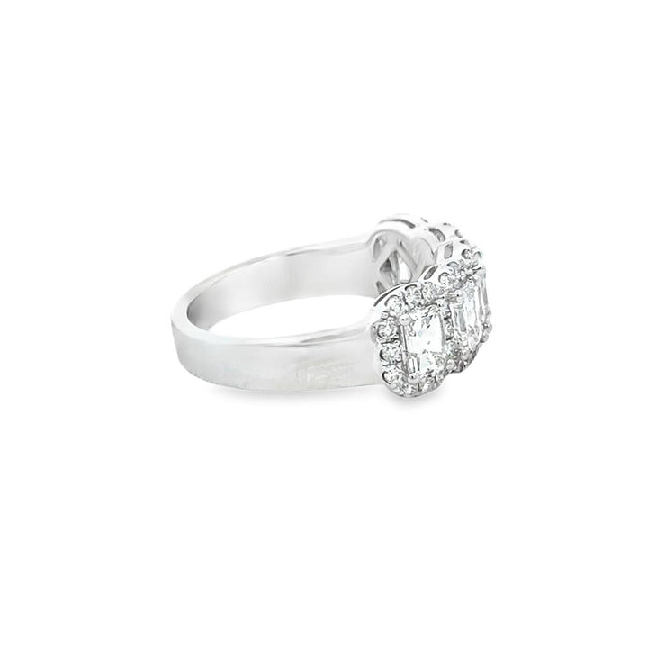 1.95 CTW Emerald-Cut and Round Diamond Wide Band Ring in 14K White Gold