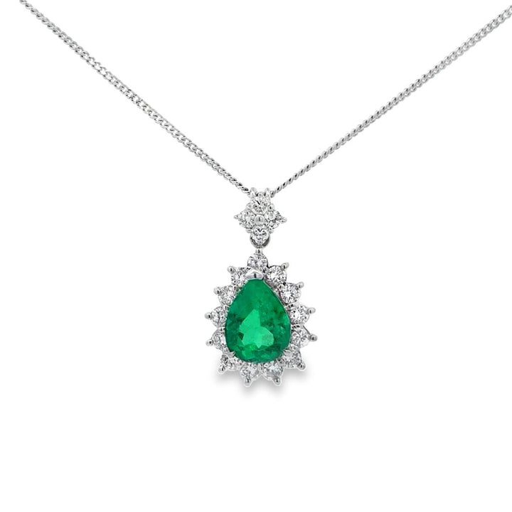 2.40 CT GIA Certified Pear Shape Emerald & Diamond Halo Pendant Necklace Platinum