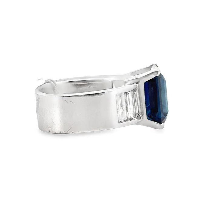 6.32CT Sapphire and Diamond Ring in Platinum – Emerald Cut Sapphire, GIA Certified