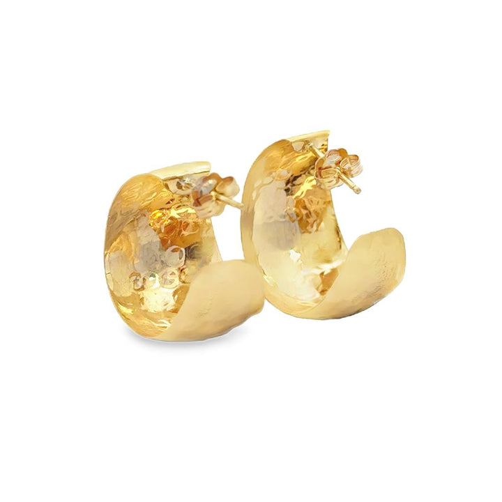 Pre-Owned 14K Yellow Gold Wide Hammered Hoop Earrings – 21mm