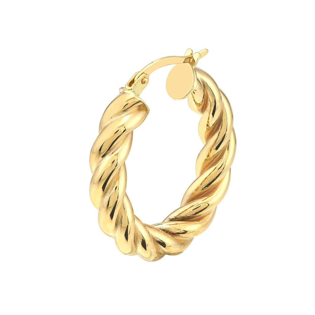 14K Yellow Gold Oval Rope Twist Hoop Earrings