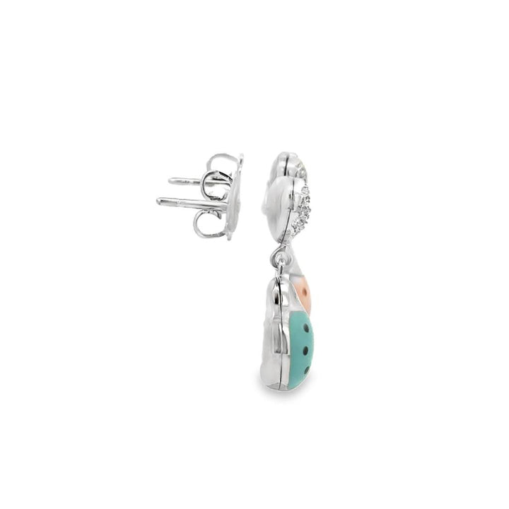 Aaron Basha 0.30 CTW Diamond Ladybug Earrings in 18K White Gold with Pink & Turquoise Enamel