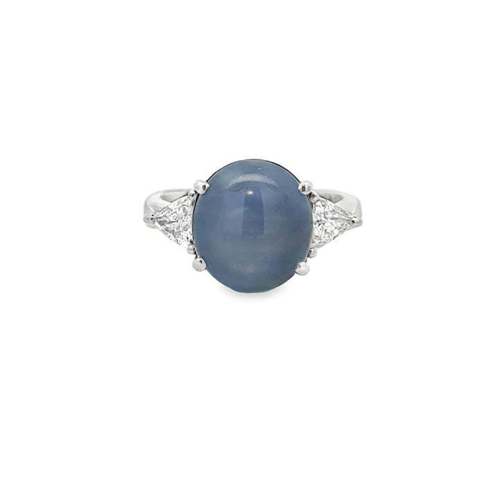 8.64 CT Blue Star Sapphire & 0.60 CTW Trillion Diamond Platinum Ring
