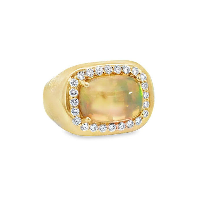 3.70 CT Opal & 0.55 CTW Diamond Halo Ring in 14K Yellow Gold