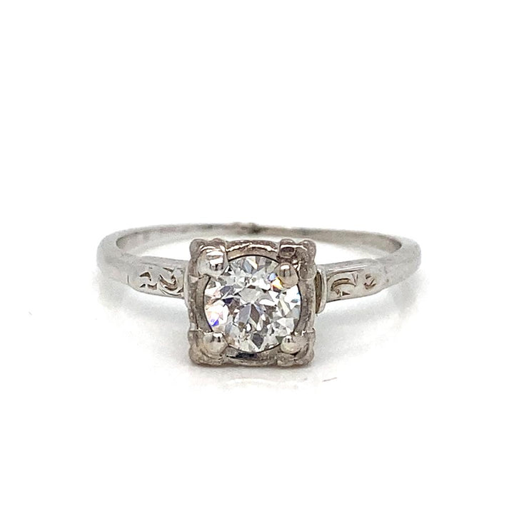 Vintage 0.55 CT Old European Diamond 18K White Gold Engagement Ring
