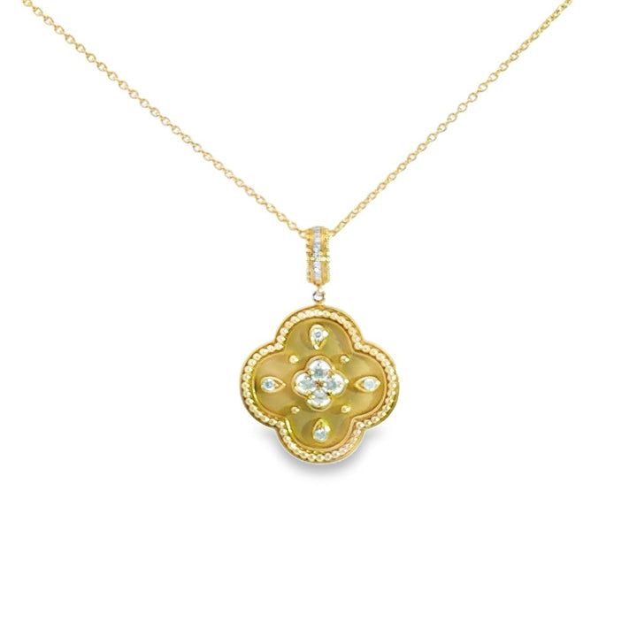 0.19 CTW Diamond 18K Yellow Gold Quatrefoil Medallion Pendant Necklace