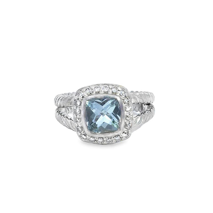 David Yurman 0.20 CTW Diamond & Light Blue Topaz Sterling Silver Ring – Size 5