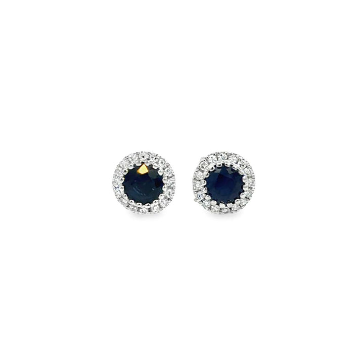 0.68 CTW Sapphire & 0.10 CTW Diamond 14K White Gold Round Halo Stud Earrings