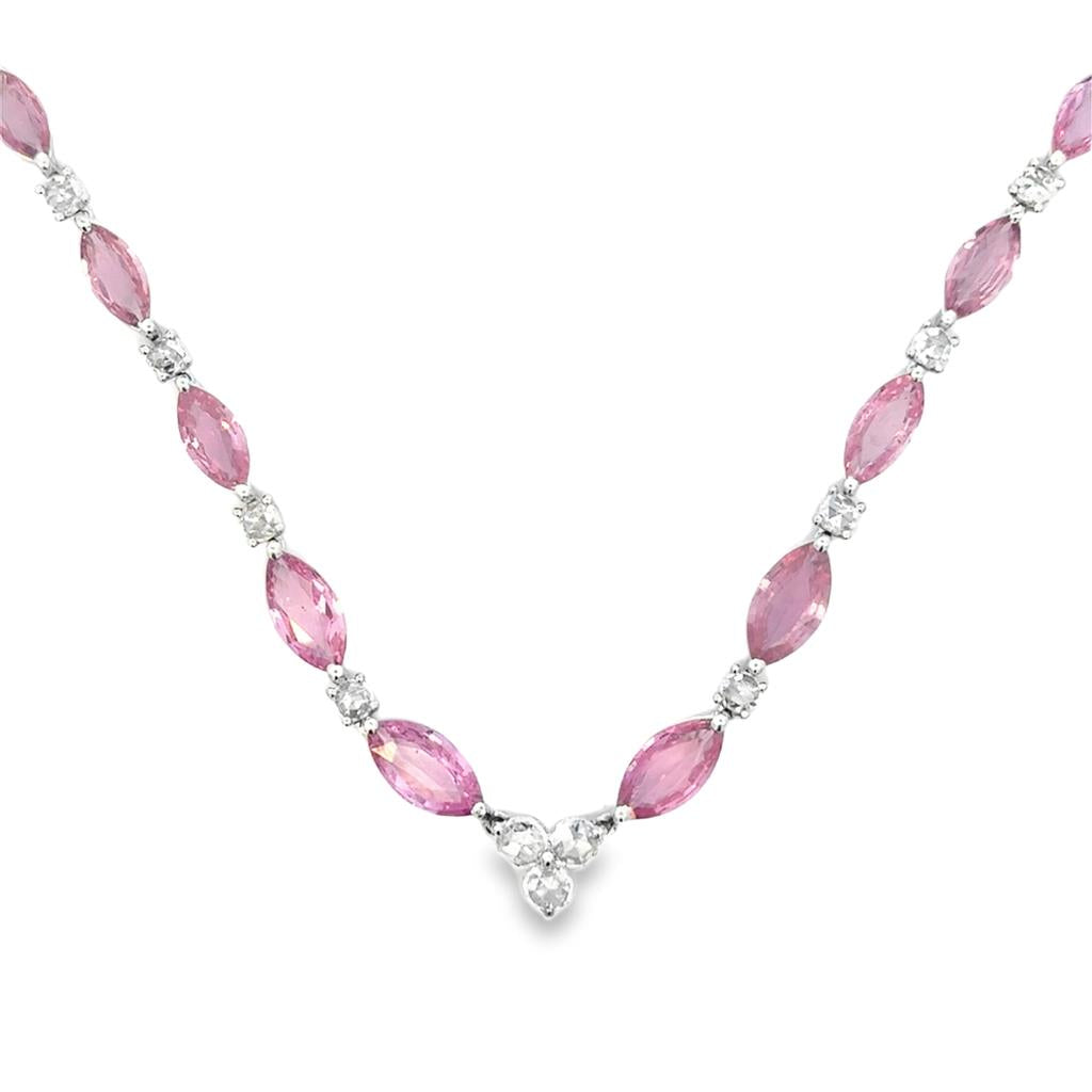 15.00 CTW Pink Sapphire and Diamond Graduated Necklace in 18K White Gold