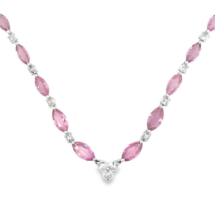 15.00 CTW Pink Sapphire and Diamond Graduated Necklace in 18K White Gold