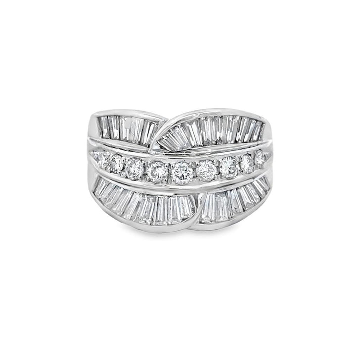 1.92 CTW Baguette & Round Diamond Platinum Wide Band Ring